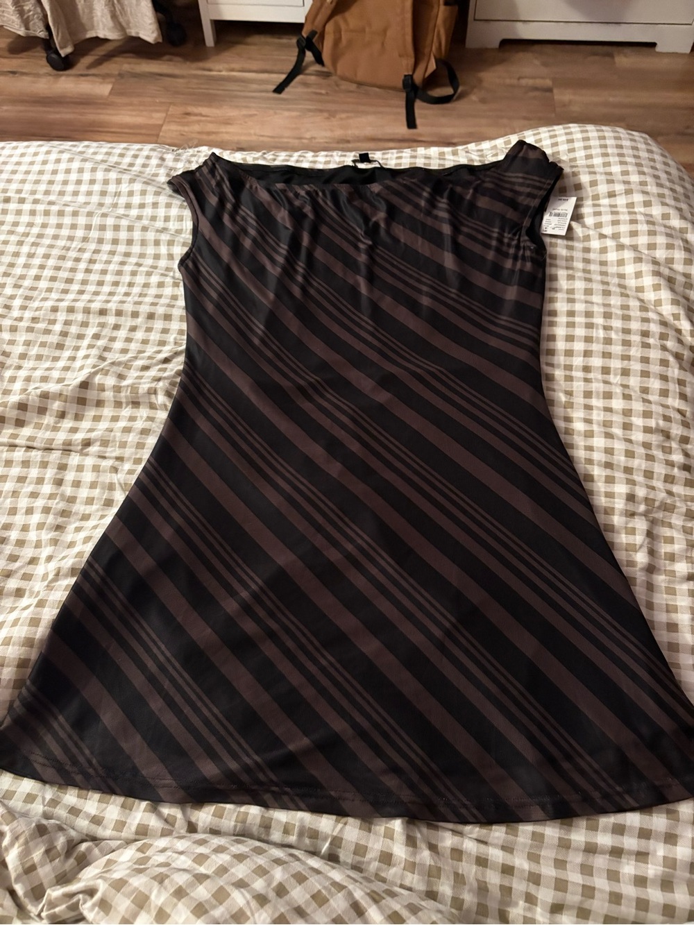 NWT PacSun Black and Brown Diagonal Stripe Mini Dress